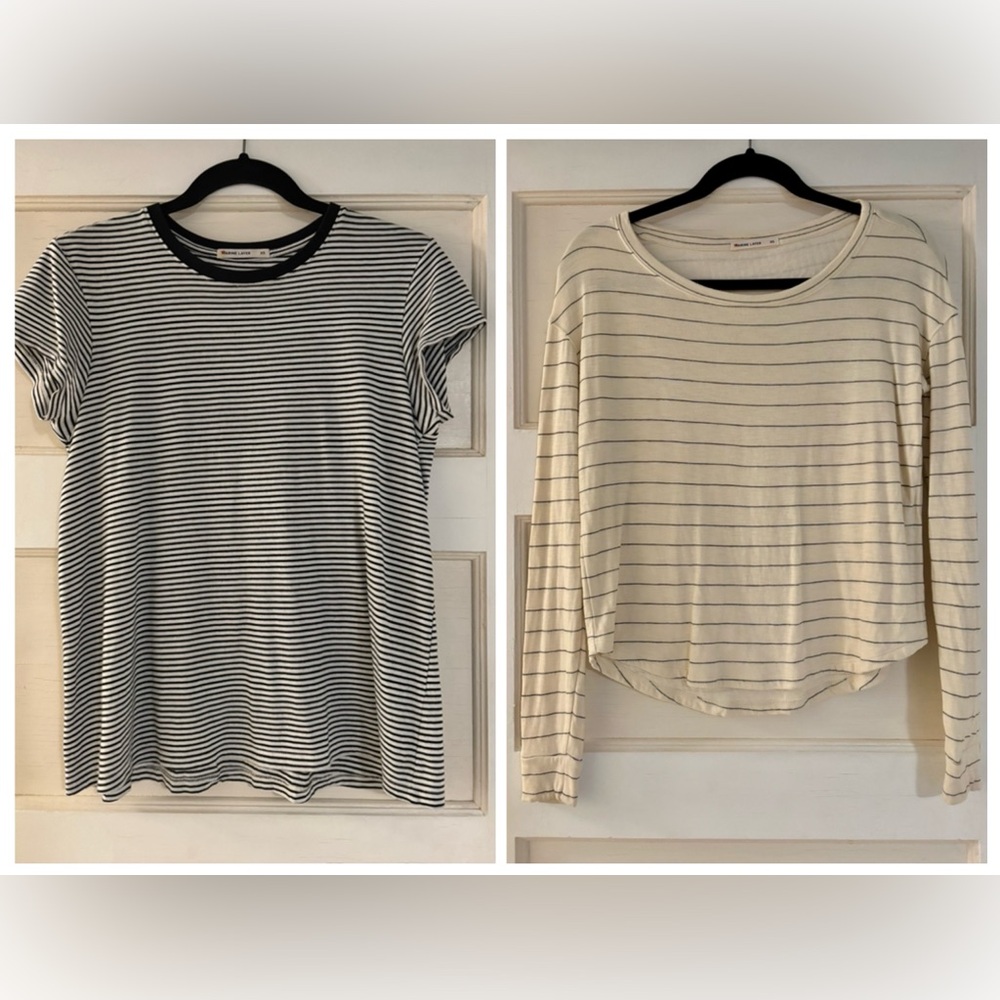 [Bundle] MARINE LAYER Striped Swing Crew Tee + Long Sleeve Saddle Hem Shirt, XS